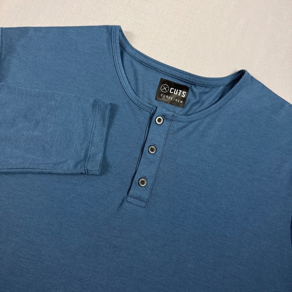 Cuts Clothing Mens XXL Blue PYCA Pro Long Sleeve Curve Hem Henley Shirt